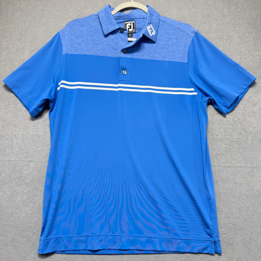 FootJoy Mens Athletic Fit Golf Polo Shirt Blue Colorblock Striped Size M